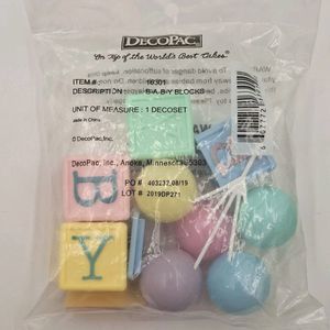 DecoPac B-A-B-Y Blocks Ballons DecoSet Cake Decoration Pastels Blue Pink Yellow